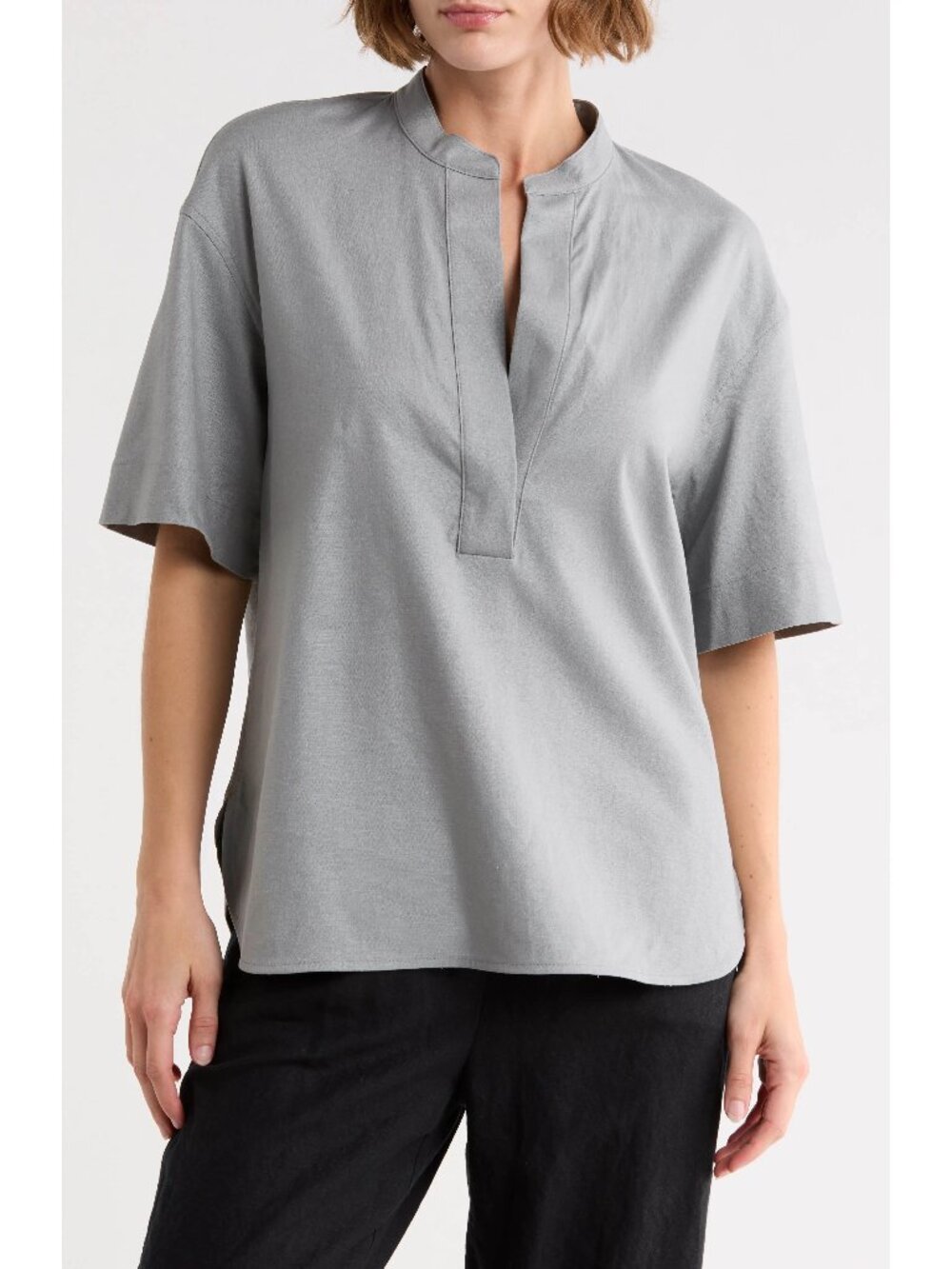 NWT Vince Linen Short Sleeve Top Size XS Sea Stone Grey MSRP $268 NEW WITH TAGS